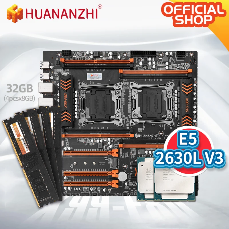 Материнская плата HUANANZHI X99 F8D Intel Dual с XEON E5 2630L V3 * 2 4*8 ГБ DDR4 быстрая память
