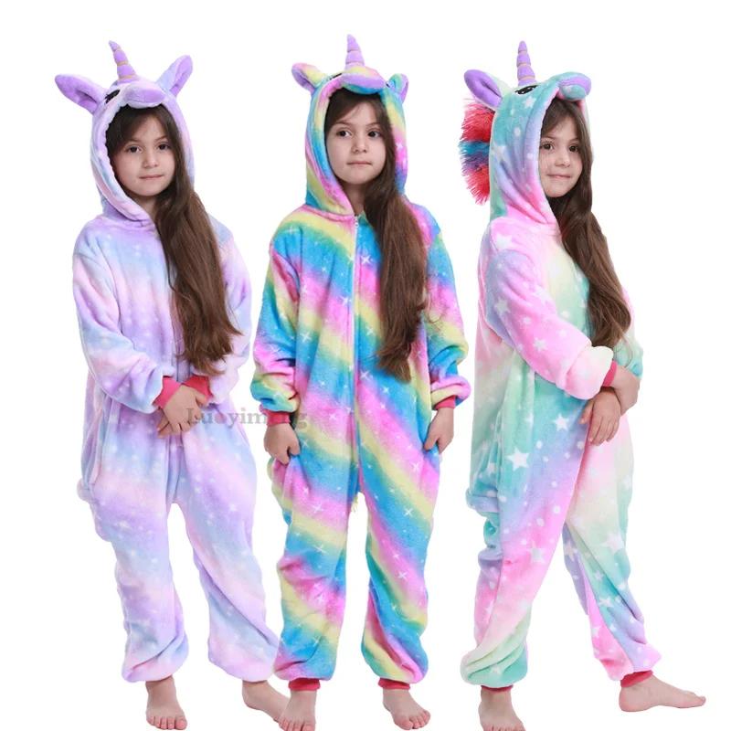 Kigurumi Onesie/Детские пижамы с единорогом, детское одеяло для животных, зимние пижамы для девочек, костюмы единорога