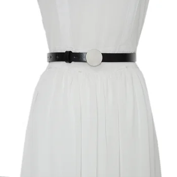 

Fashionable New Style Women's Belt Women's Simple and Versatile Decoration Silver Coin Round Buckle Belt with Jeans Coat