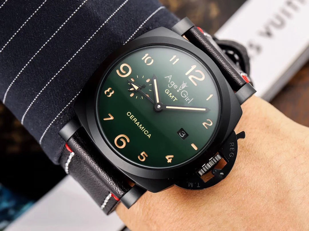 

47mm Luxury Brand New Men Automatic Mechanical Sapphire Stainless Steel Leather 1950 3 Days Luminous GMT Ceramic Black Watch