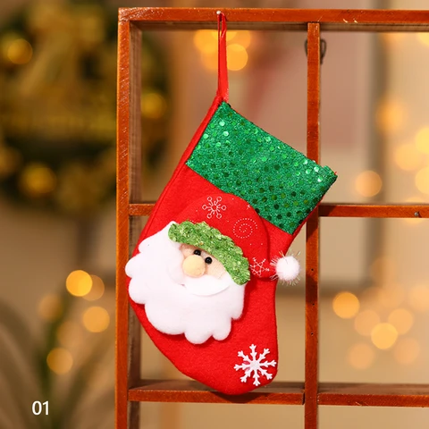 Stockings Socks with Snowman Santa Bear Printing Xmas Candy Gift Bag Fireplace Xmas Tree Decoration New Year Ornament