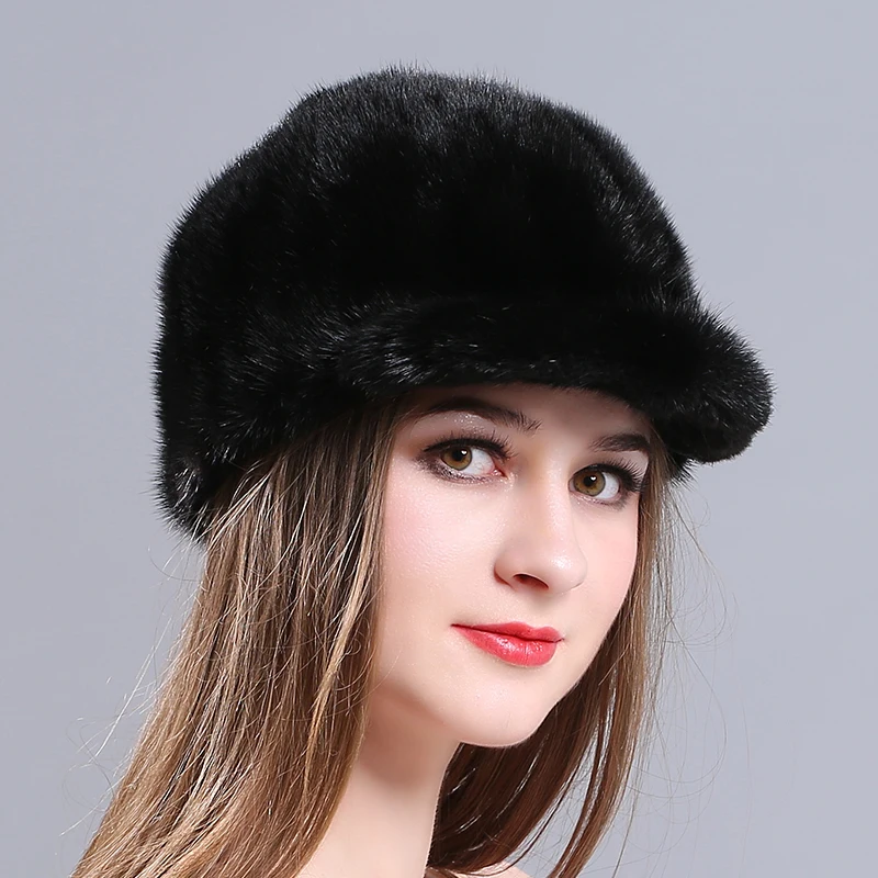 01 black Стиль, шапка из меха норки, шапка ручной работы из натурального меха норки, рыцарская Кепка, теплая зимняя меховая шапка, модная женская шапка из натурального меха - Цвет: 01 black
