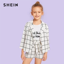 Шеин Детская рюшами подол полосатый Cami топ и брюки для девочек пляжный стиль одежда девочек Лето Без Рукавов повседневное комплект