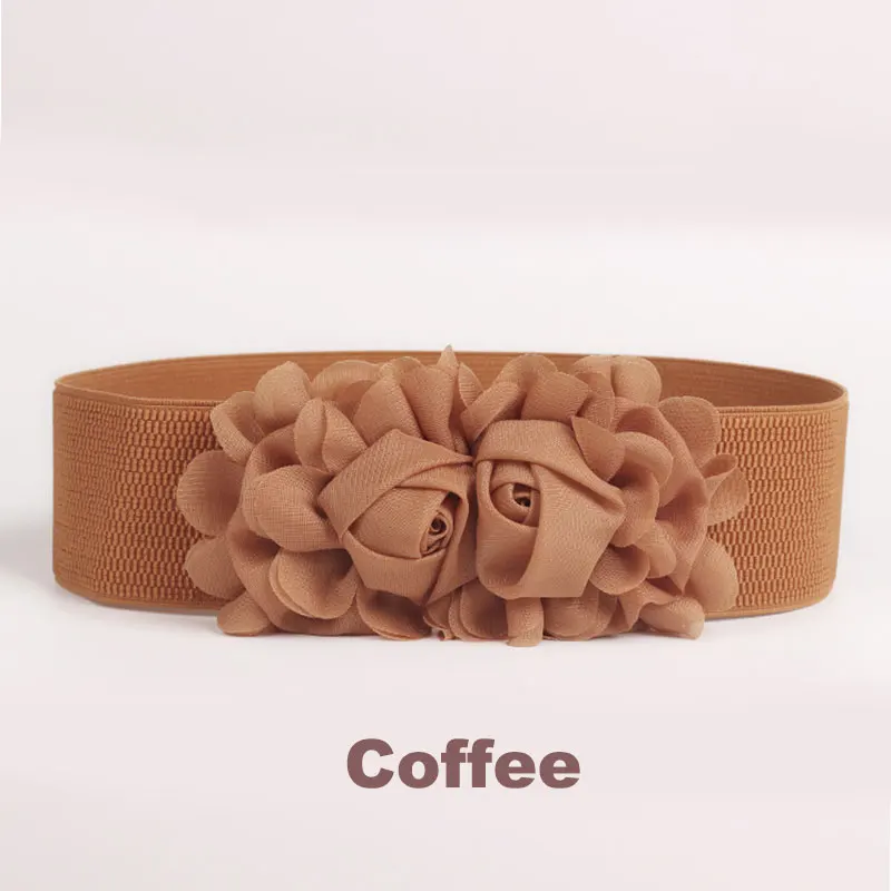 

Wide Belt 2019 Double Flower Design for Women Dress Elastic Stretch Waist Belt Wide Stretch Waistbands New Fashion Red Pink Band