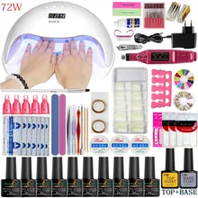 УФ-лампа для ногтей, маникюрный набор на выбор, 10 цветов, Гель-лак, основа, верхнее покрытие, наборы для ногтей, Удлинительный УФ-гель, набор, Электрический маникюрный набор с ручками