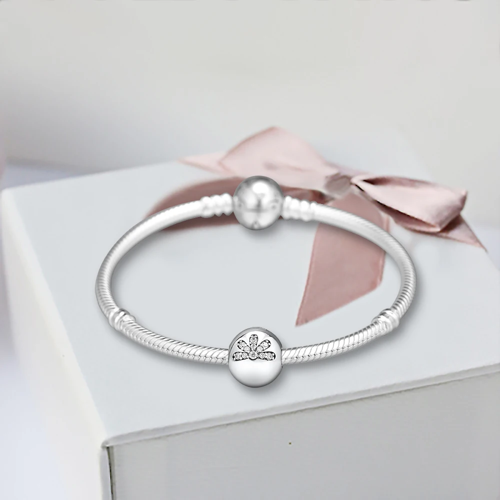 DIY Подходит для Pandora шармы браслеты ослепительные ромашки бусины с прозрачным CZ стерлингового серебра 925-ювелирные изделия