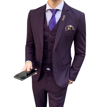 

Jackets+Vest+Pants Suits Groom Wedding Dress Formal Suits Set High Quality Men Boutique Casual Business Suits 3-piece Set