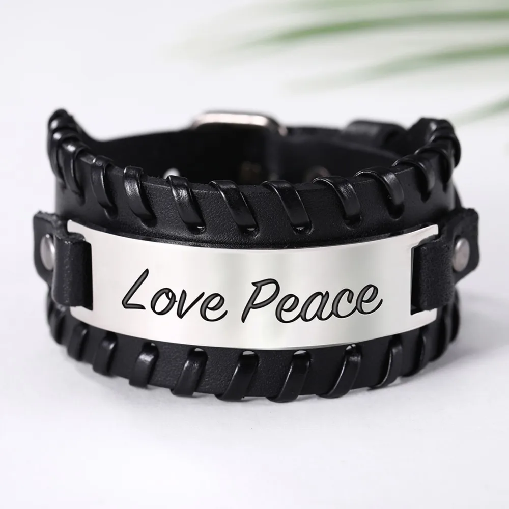 My Shape Stainless Steel Men Bangle We are So Cool We are So Punk Jewelry for Man Genuine Leather Bracelet Snap Belt Bangle