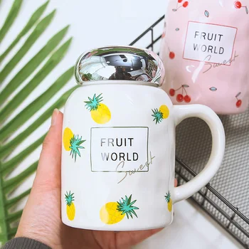 

Korean Fruit Cups Office Coffee Milk Glass Creative Water Mug Sealed Leak-proof Large Capacity Couple Cup Kitchen Drinking Sets