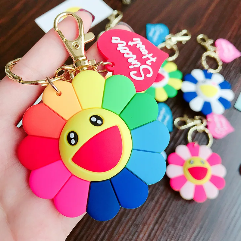 

Fashion Cute Silicone Sunflower Smiling Face Key chain For Key Pendant Bag Pendant