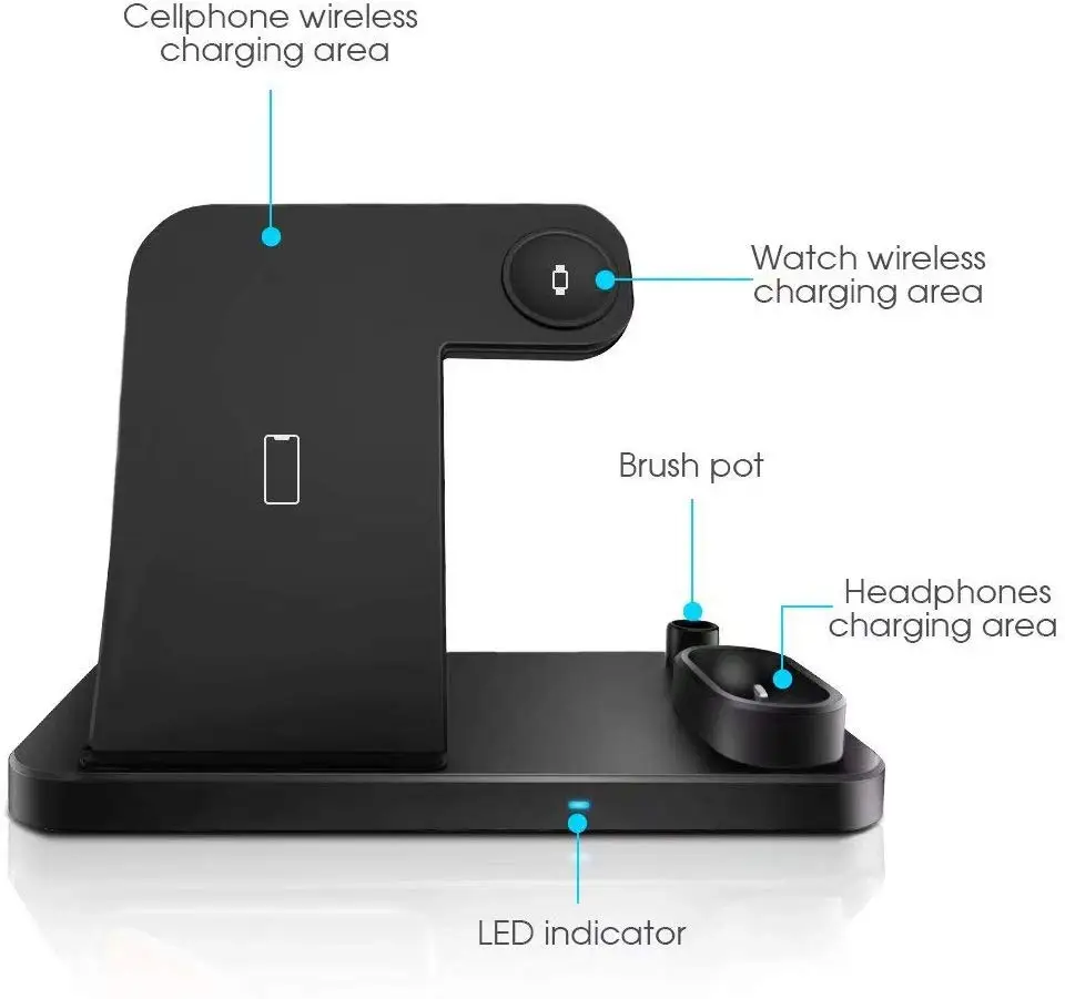 Doca de Carregamento Rápido para Apple qi sem Fio 3 em 1 Dcae Carregador w Estação Ver 5 4 2 Airpods Iphone 11 Pro xs xr x 8 Suporte 3 qi 10 7 em 1 qi 10 w estação doca