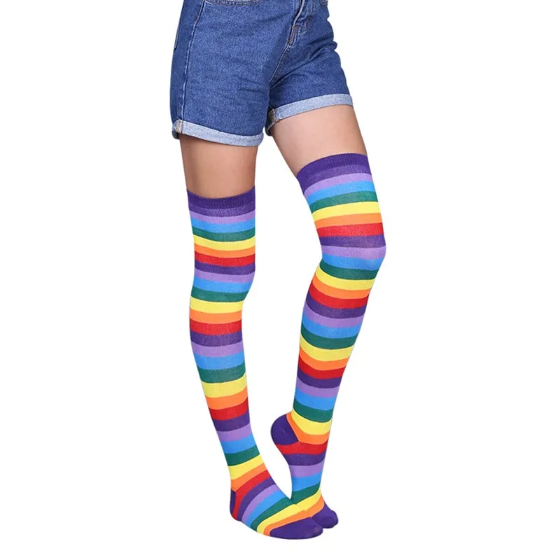 Stripes Print Breathable Stcokings Wicking Deodorant Elastic Funny Girls Autumn Winter Warm High Socks