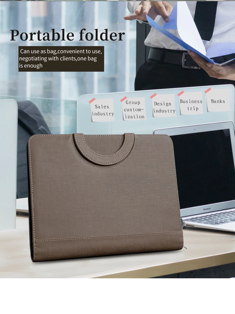 

A4 Document Folder Briefcase padfolio PU Leather Zipped Ring Binder Conference Bag Business file folder manager free lettering