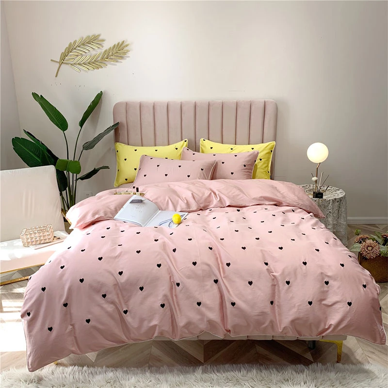 

Yimeis Bed Linen Set Cotton Embroidery Luxury Bedding Sets Satin Pink Luxury Queen Comforter Sets