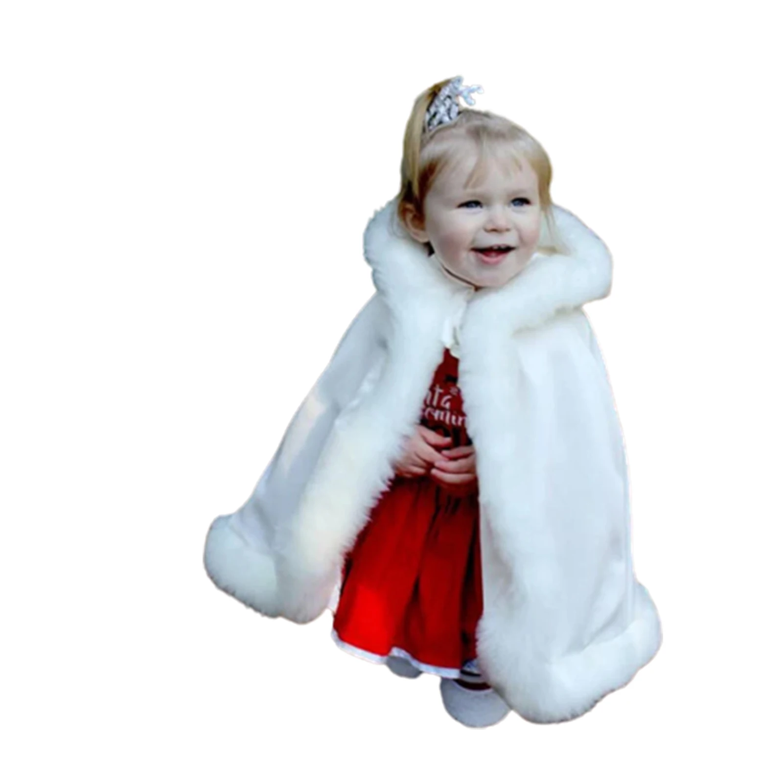 Toddler Baby Girls Boys Christmas Cloak Winter Warm Fluffy Fur Trim Hood Cloak Holiday Birthday Xmas Party Cape Cosplay Costume