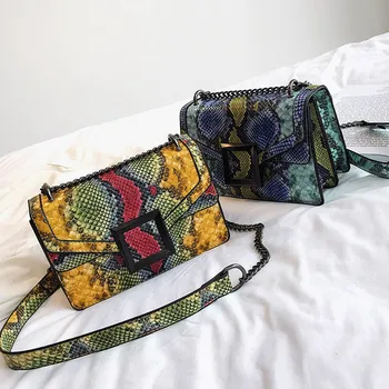 

Women's Bag Snake Shoulder Bag Vintage Crossbody Bag Snake Floral Print Small Square Bag Vintage Chain Bag 2020 Женская сумка