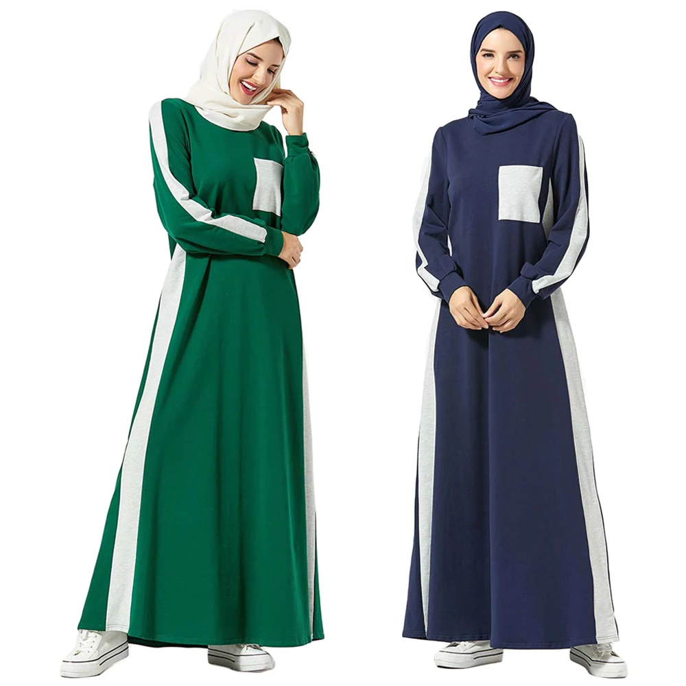 Повседневная мусульманская Спортивная Толстовка размера плюс, абайя, женское винтажное исламское платье-кафтан, арабское свободное платье с длинными рукавами и карманами в стиле пэчворк