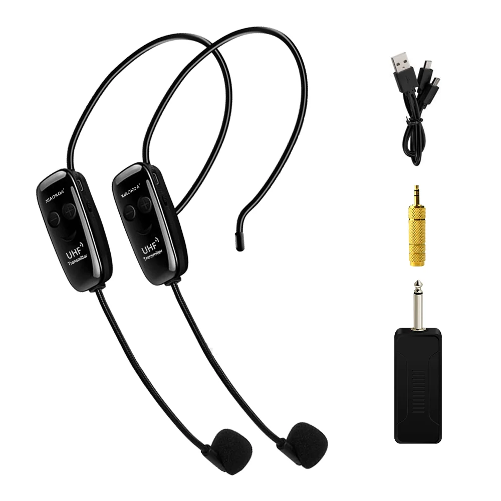 Wireless Microphones Headset, UHF Dual Wireless Mic, 2 Wireless Mics & 1 Receiver, Headset and Handheld 2 In 1 Rechargeable