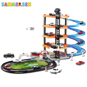

Portable Children 5th Floor Car Park Toy Suit Model Plastic Rail Car Manual Control Boy Assembled Toy Surprise Gift For kids