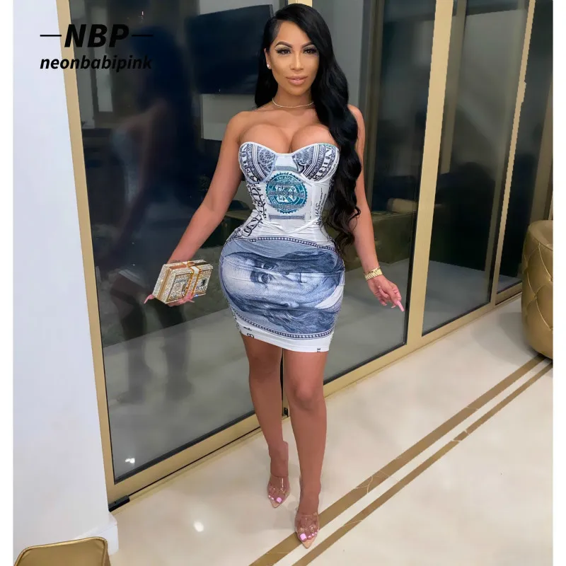 NEONBABIPINK Money Printed Strapless 