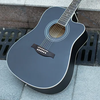 

41-Inch Folk Guitar Guitar Beginner Basswood Guitar Matte Black Cutaway lian xi qin