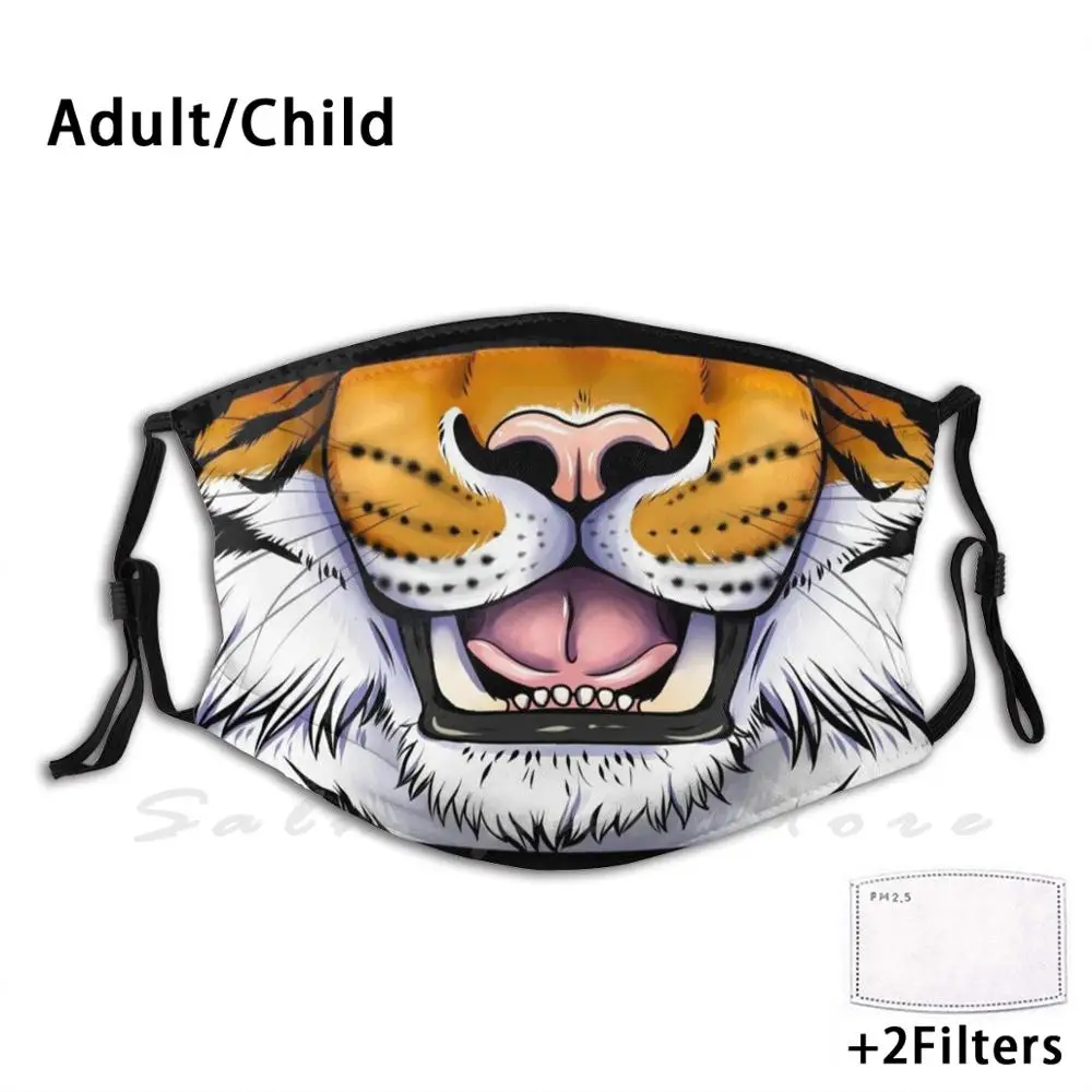 Tiger Grin Adult Kids Filtro Antipolvere Maschera Fai Da Te Tiger Big Cat Stripes Cat Aunumart Aunumwolf Smile Teeth Grin Kitty Kitten Cub