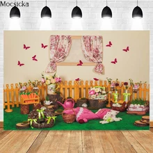 

Easter Photography Background Bunny Window Butterfly Fence Decoration Props Baby Shower Child Portrait Photo Backdrop Banner