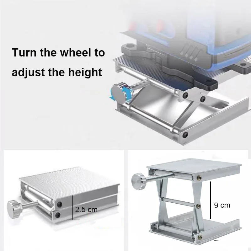 90x90mm Lifting Platform Spirit Level Lift Bracket 25-90mm Height Adjustable Universal Metal Stand for Floor Stick Laboratory