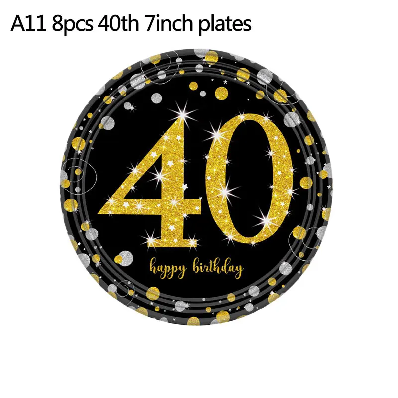 a11-8pcs 7inch plate 40-ой день рождения Золотой С Днем Рождения шар фольга 40-ой шар черный баннер фоторамка с днем рождения Принадлежности Декор - Цвет: a11-8pcs 7inch plate