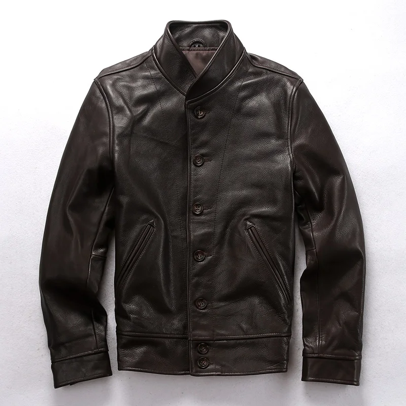 Promotion ST550 Read Description! Asian size men's genuine leather jacket motorcycle slim vintage leather cossack jacket
