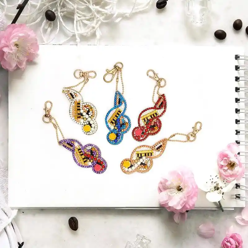 Diamond Paintng Special-Shaped Musical Notes Key Chains 5pcs DIY Full Drill