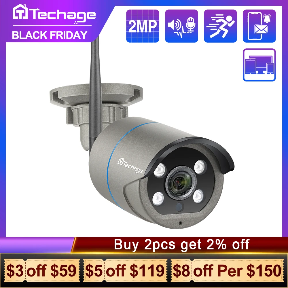 

Techage 1080P 2MP Wireless IP Camera Outdoor Waterproof Security Audio WiFi Camera for Wireless CCTV System Kit IP Pro APP View