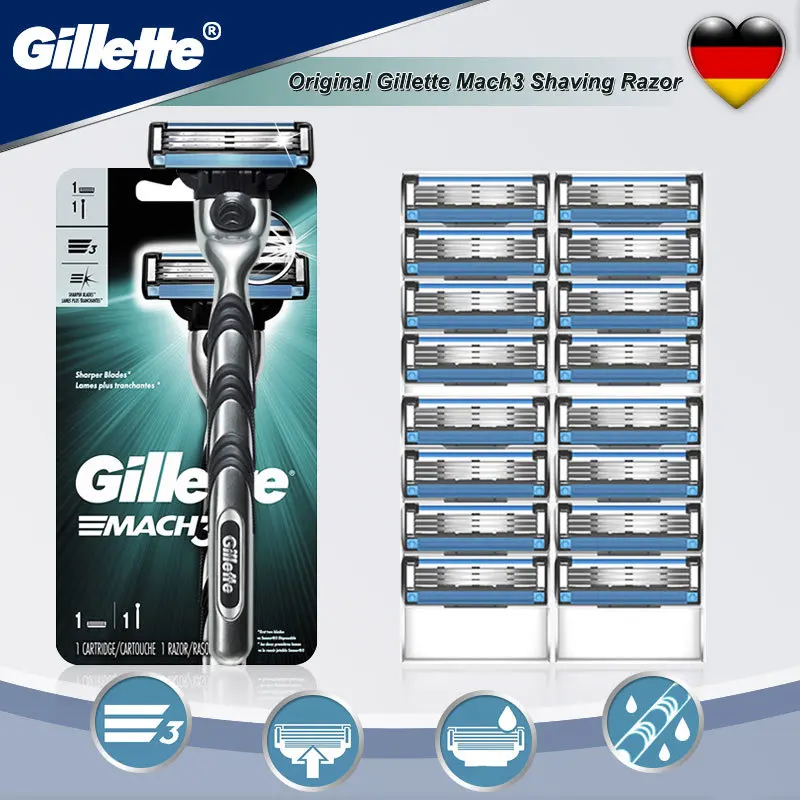 Gillette-maquinilla de afeitar Gillette Mach 3 para hombre, maquinilla de afeitar de seguridad con cuchillas de repuesto de 3 capas