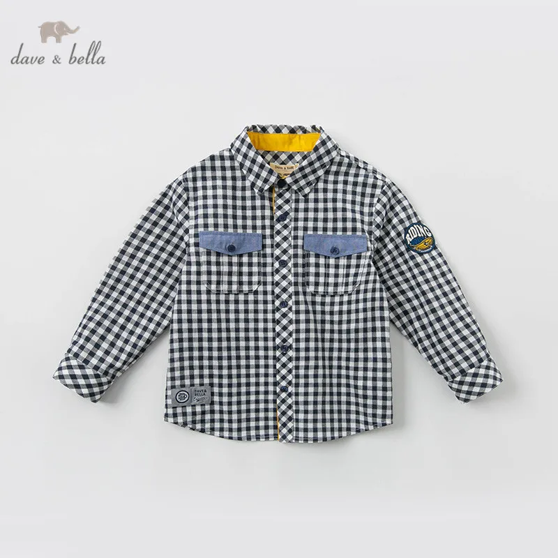 DBK12299 dave bella baby boy весна Детская мода клетчатая рубашка топ детская одежда Высокое