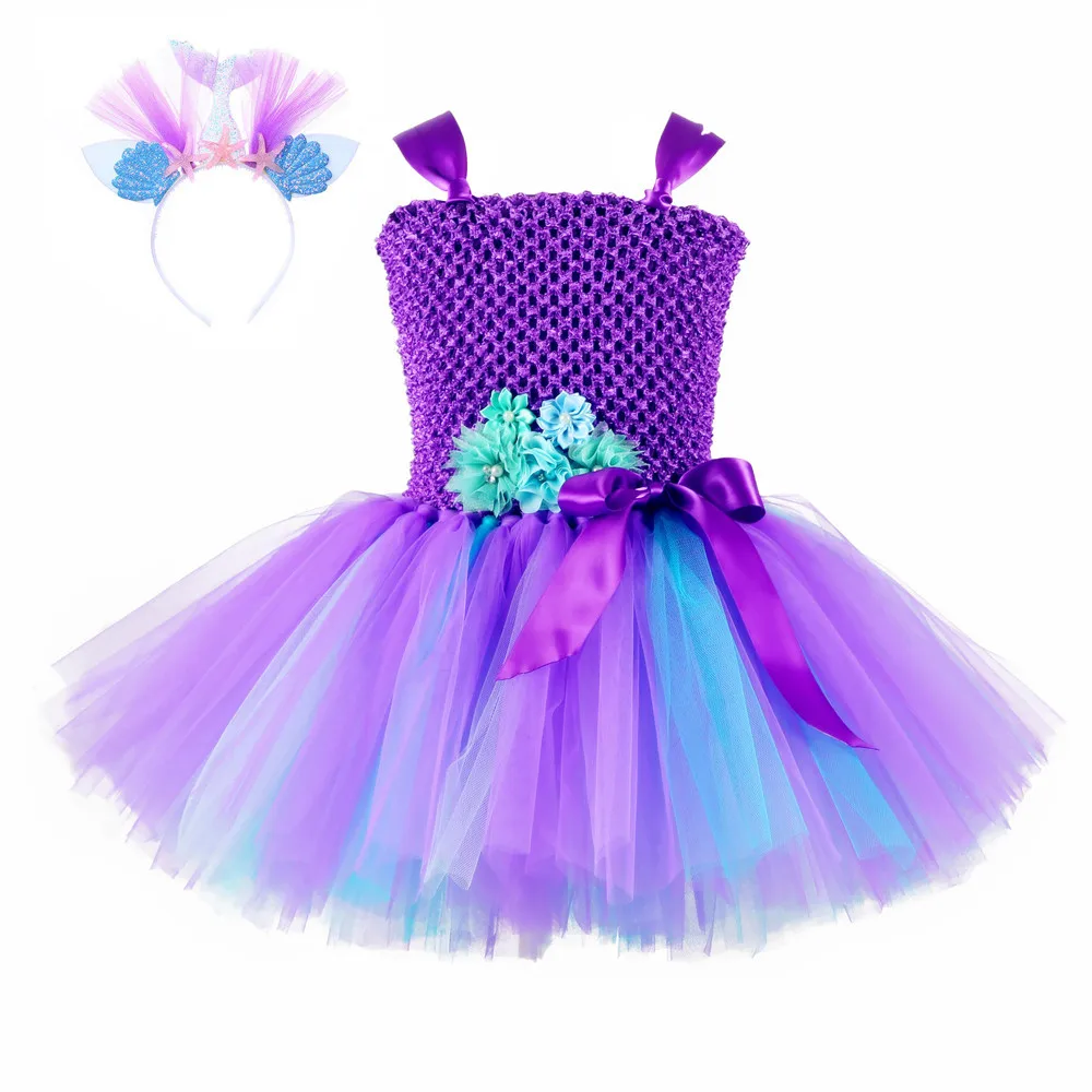 Children Unicorn Costume For Girls Halloween Cosplay Purple Dress Mermaid With Headwear Fish-scale Sequins Party Princess Dress