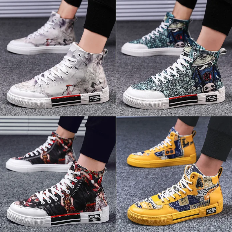 

2019 New Style Autumn High-top Board Shoe Men Trendy Shoes Korean-style Trend Versatile Martin Mid-top Online Celebrity Colorful