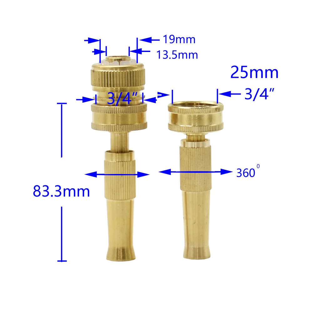 Brass 3/4 inch Female Thread High Pressure Variable Flow Direct Injection Type Water Gun Garden Irrigation Car Washing Nozzle 1p drip irrigation kit