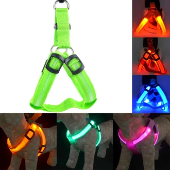

FML Pet Harness Vest LED Lights Nylon Dog Harness Collar Safety Adjustable Dog Traction Belt LED Dog Collar Vest Pet Accessories