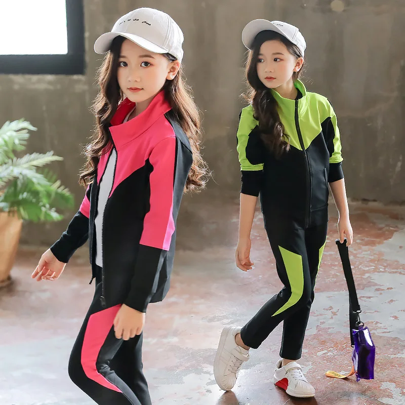 

Girl'S Suit 2020 Spring and Autumn New Style Children Contrast Color Sports Two Piece Set GIRL'S Casual Wear