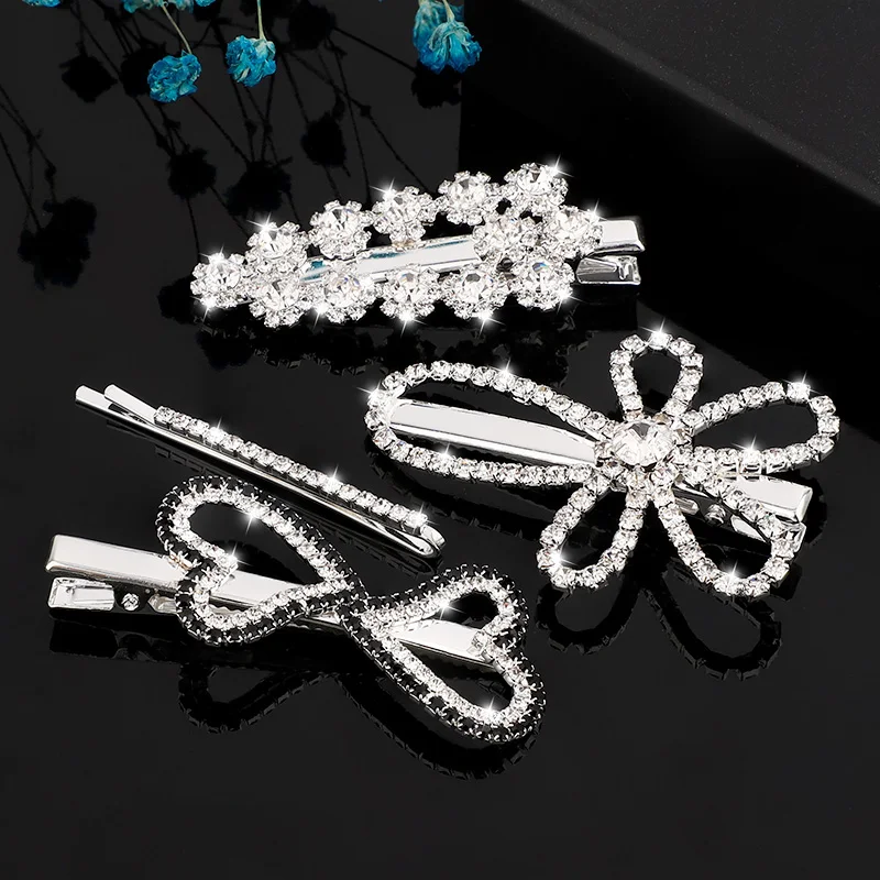 

2pcs Rhinestone Hair Clip Set Silver Bobby Pins Crystal Hair Accessories for Women Girls Bow Knot Flower Heart Hairpin Barrettes