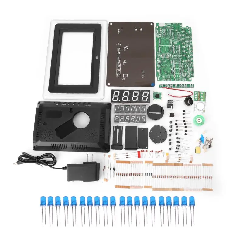 ECL-1227 электронные часы DIY Kit Календарь Температура дисплей светодиодный цифровой панели - Цвет: Синий