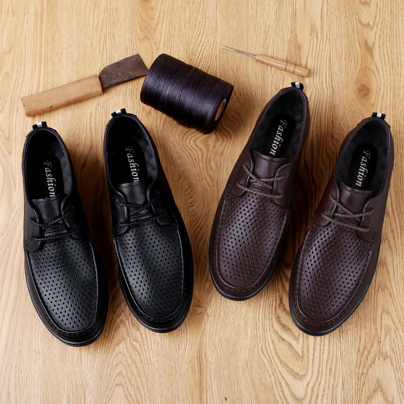 Удобная мужская обувь из натуральной кожи; модные повседневные мужские лоферы на шнуровке; дышащие летние мягкие мужские мокасины на плоской подошве; 5