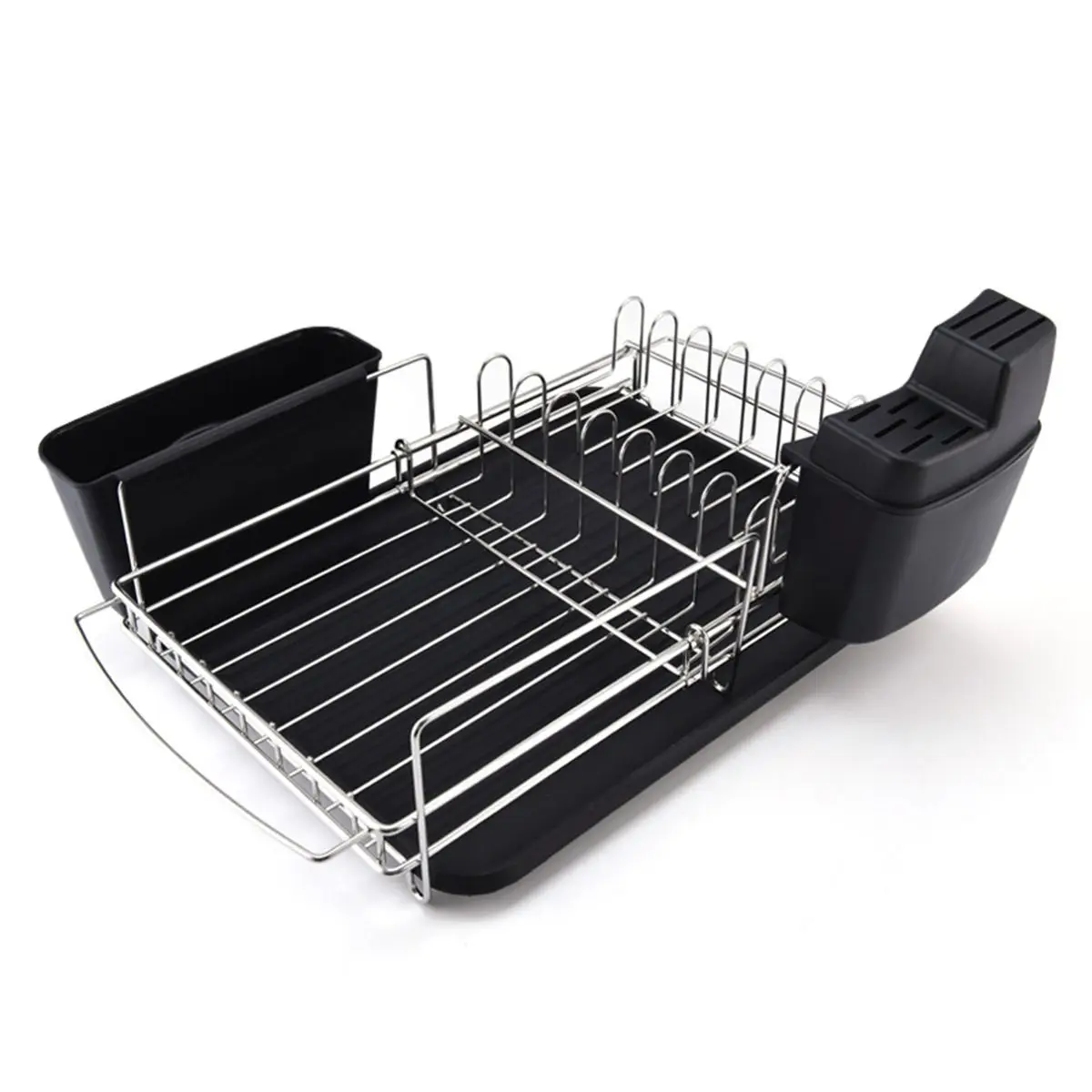 

Stainless Steel Black Kitchen Dish Rack Plates Bowl Cup Drying Storage Organizer Holder Tray Tableware Shelf with Two Side Holde