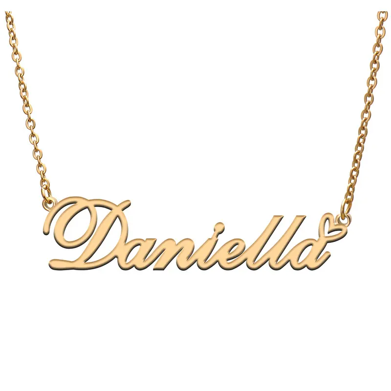 

Daniella Name with Love Heart Necklace for Women Stainless Steel Jewelry Nameplate Pendant Femme Mother Child Girls Gift