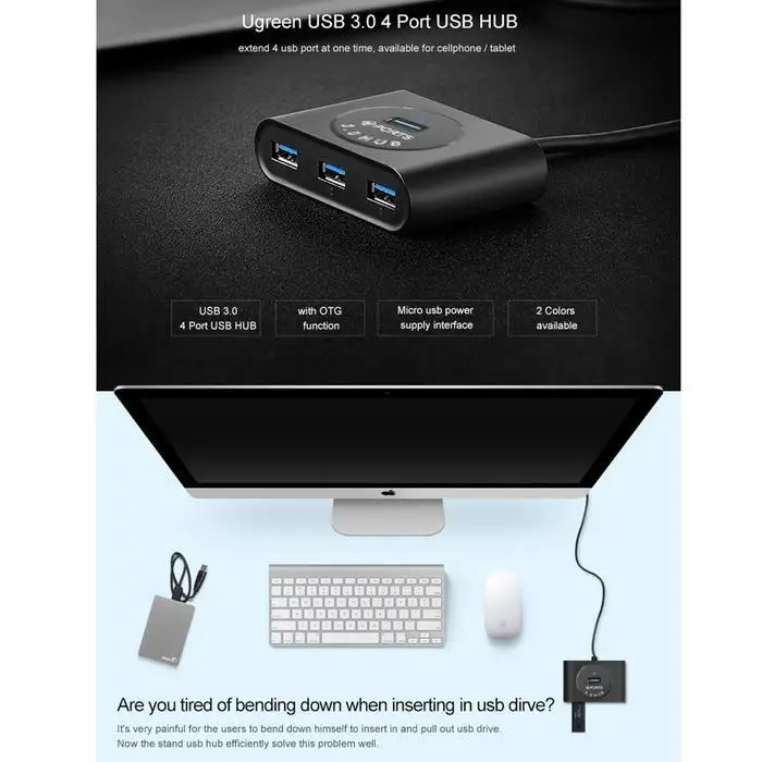 USB 3,0 Суперскоростной концентратор 4 порта USB hub-разветвитель данных концентратор очень легкий и компактный дизайн адаптер с Micro USB