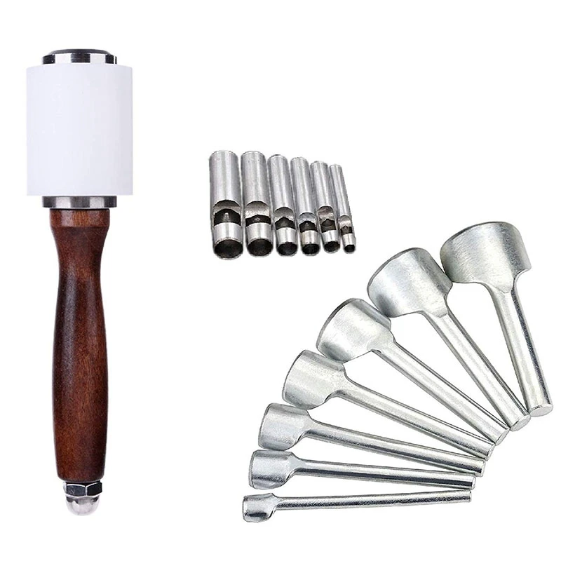 14Pcs Leather Working Tools DIY Leather Craft Making Tools Leather Hammer Half-Round Cutter Leather Hole Punch Cutter
