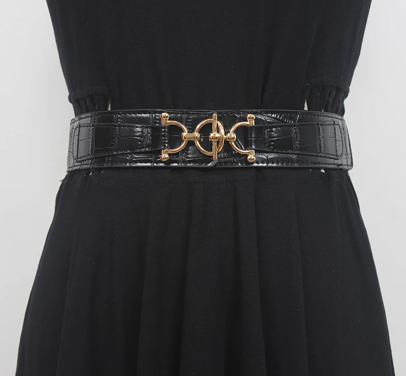 

Women's Runway Fashion PU Leather Elastic Cummerbunds Female Dress Corsets Waistband Belts Decoration Wide Belt R2187