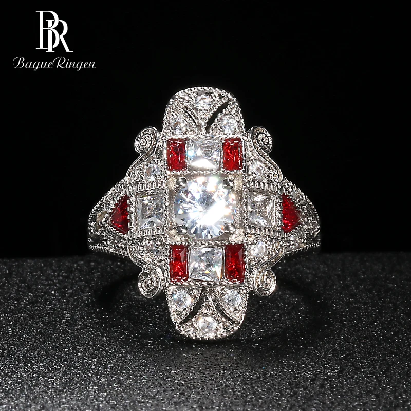 Bague Ringen, геометрическое серебро 925, Ювелирное кольцо с камнями для женщин, сапфир, рубин, преувеличенный стиль, женский подарок,, вечерние