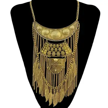 

Vintage Exaggerated Gold Metal Carved Flower Long Tassel Necklaces for Women Bohemian Gypsy Egypt Indian Bijoux Party Jewelry