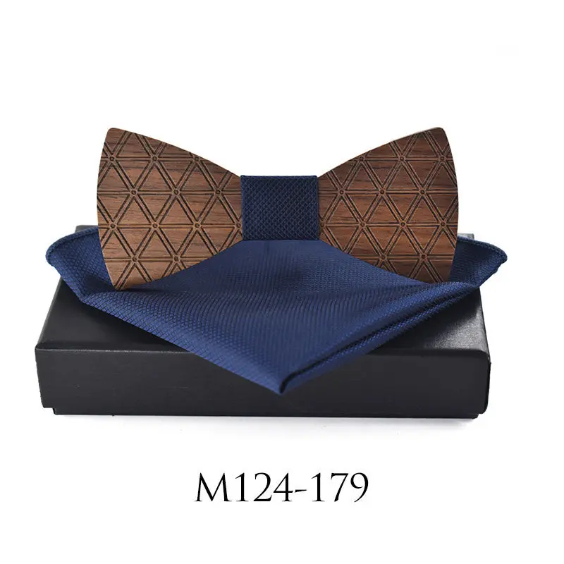 Wood Bowtie Set Мужская Свадебная деловая вечеринка, галстук, рубашка, деревянная бабочка, галстук-платок, деревянный клетчатый полый Свадебный галстук-бабочка, карман, Squre - Цвет: Wood Bowtie Set